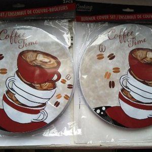 Stove Top Burner Covers Coffee Time (2) 10" (2) 8"